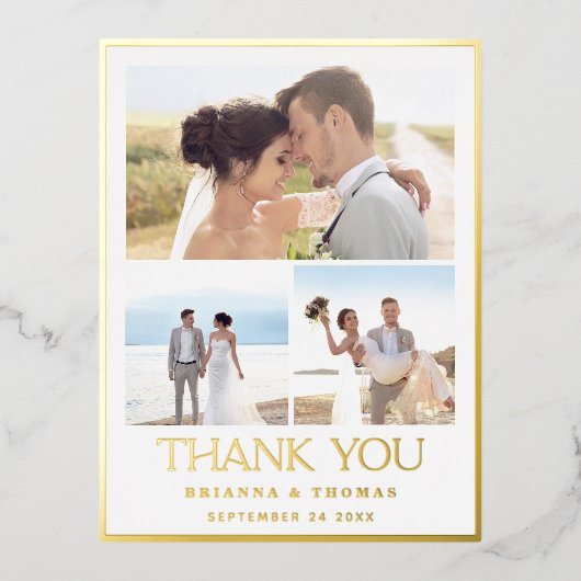 Elegantes Foto Gold Foil Wedding Danke Postcard Folie Einladungspostkarte (Vorderseite)