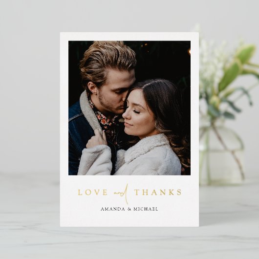 Elegantes Foto Gold Foil Wedding Dankeschön Card Folieneinladung (Stehend vorne)