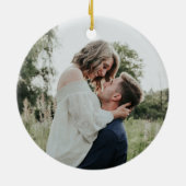 Elegantes Foto Gold Geometric Eukalyptus Verlobt Keramik Ornament (Hinten)