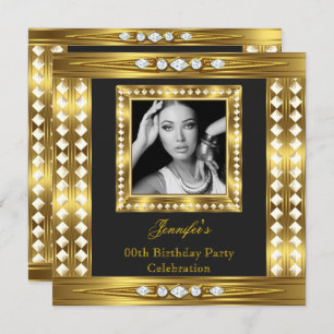 Elegantes Foto Gold Glam Diamond Black Geburtstag Einladung