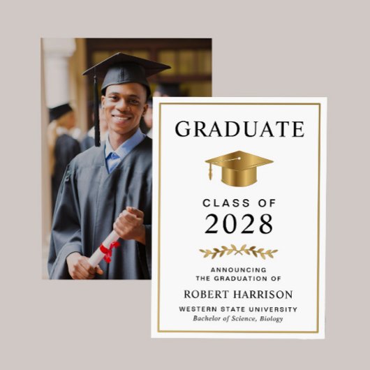 Elegantes Foto Gold Grad Cap Uni-Abschluss Ankündigung