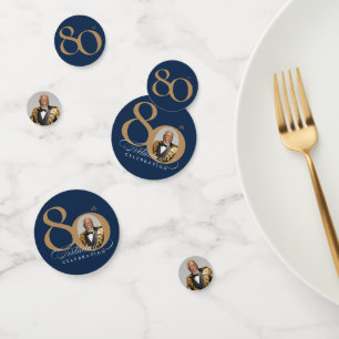Elegantes Foto Gold Navy Blau 80. Geburtstag Konfetti