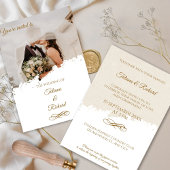 Elegantes Foto & Gold Script Einladung zur Hochzei