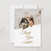 Elegantes Foto Gold Script Wedding Dankeschön Card Dankeskarte (Vorderseite)