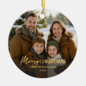 Elegantes Foto Gold Typografie Weihnachten Keramik Ornament (Vorne)