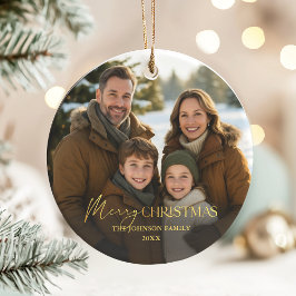 Elegantes Foto Gold Typografie Weihnachten Keramik Ornament