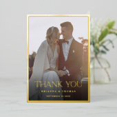 Elegantes Foto Gold Wedding Dankeschön Card Folieneinladung (Stehend vorne)