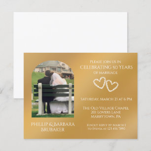 Elegantes Foto Golden 50. Hochzeitstag Einladungspostkarte