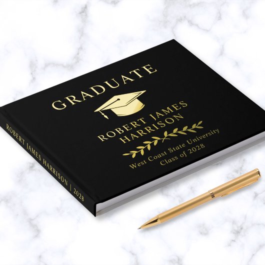 Elegantes Foto Goldene Foil Schwarzer Abschluss Pa Gästebuch