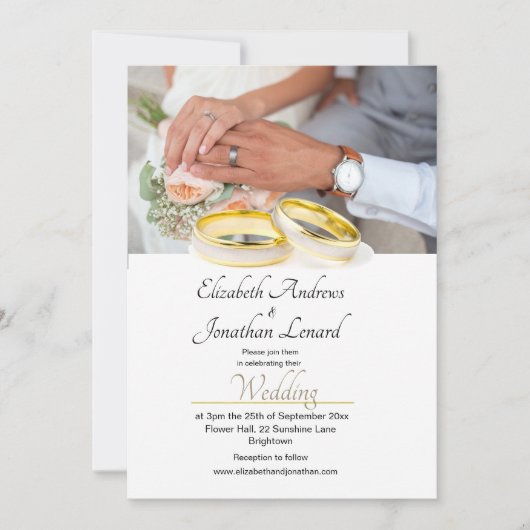 Elegantes Foto Goldfarben Einfache Hochzeit Einlad Einladung (Vorderseite)