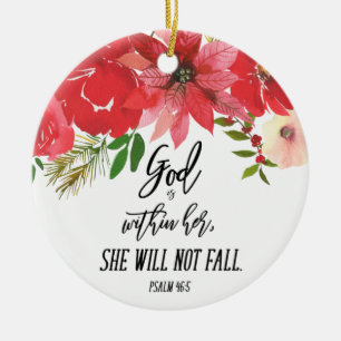 Elegantes Foto Gott ist in ihrem Weihnachtsblumen Keramik Ornament