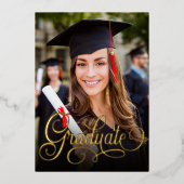 Elegantes Foto Graduate Script Folieneinladung (Vorderseite)