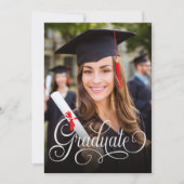 Elegantes Foto Graduate White Script Einladung (Vorderseite)