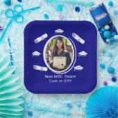 Elegantes Foto Graduation Cap Diploma in Navy Blue Pappteller (Party)