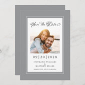 Elegantes Foto Grau Weiße Save the Date Verlobung (Vorne/Hinten)