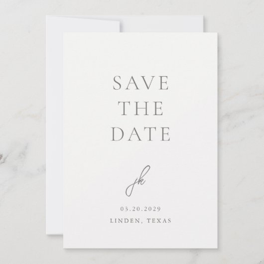 Elegantes Foto Gray Script Monogram Wedding Save The Date (Vorderseite)