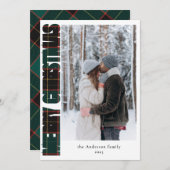 Elegantes Foto Grün Kariert Frohe Weihnachten (Vorne/Hinten)