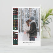 Elegantes Foto Grün Kariert Frohe Weihnachten (Stehend Vorderseite)