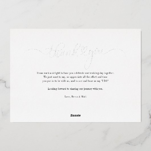 Elegantes Foto handgeschriebene Hochzeit Vielen Da Folieneinladung (Rückseite)