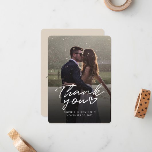 Elegantes Foto handschrift Wedding Danke Mitteilungskarte (Vorderseite/Rückseite Beispiel)