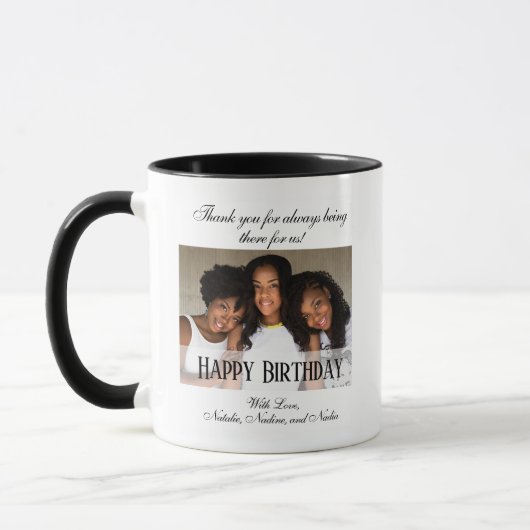 Elegantes Foto Happy Geburtstagskaffee Tasse (Links)
