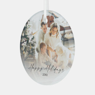 Elegantes Foto Happy Holidays Weihnachtsbaumglas Ornament Aus Glas