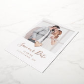 Elegantes Foto Herz Save the Date Real Rose Gold Folieneinladung (Gedreht)