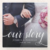 Elegantes Foto Hochzeit handgeschrieben Glasuntersetzer (Vorderseite)