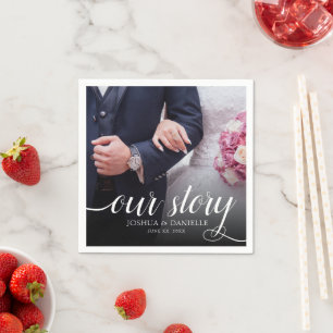 Elegantes Foto Hochzeit handgeschrieben Serviette