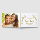 Elegantes Foto-Hochzeit in Weiß und Gold Geblüht Gästebuch (Voll)