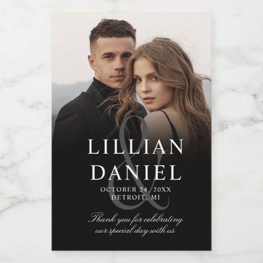 Elegantes Foto Hochzeit Mini Weinkarte Weinetikett (Einzelnes Label)