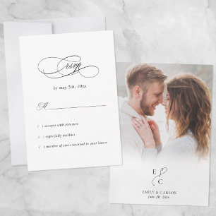 Elegantes Foto-Hochzeit-Minimal-Monogramm-Logo Sch RSVP Karte