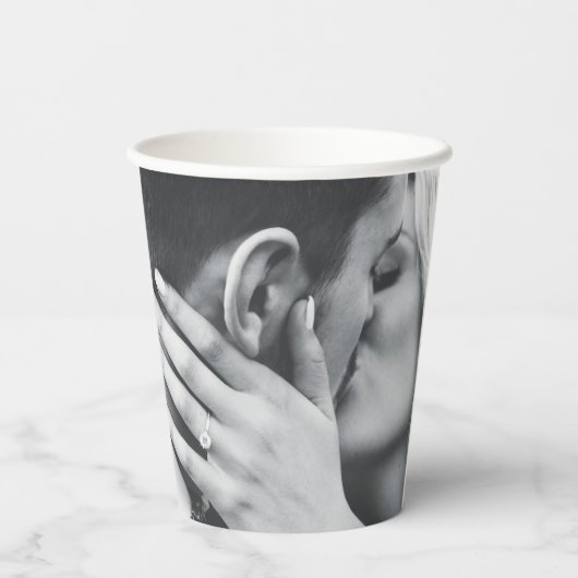 Elegantes Foto-Hochzeit mit Blütenbräu Pappbecher (Rückseite)