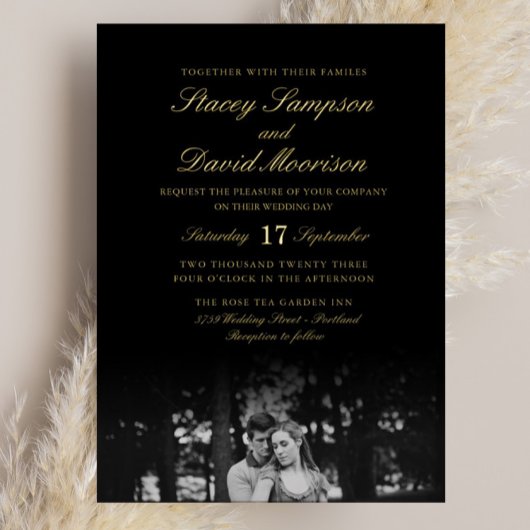 Elegantes Foto Hochzeit mit echtem Gold Folieneinladung