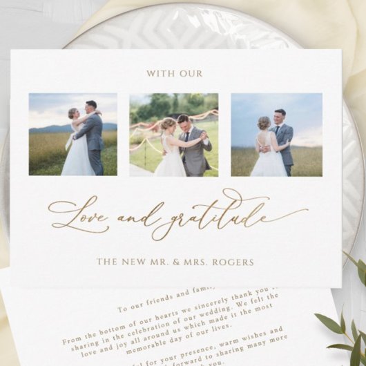 Elegantes Foto Hochzeit mit Liebe und Dankbarkeit Dankeskarte