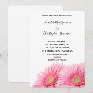 Elegantes Foto Hochzeit mit rosa Gerbera Einladung