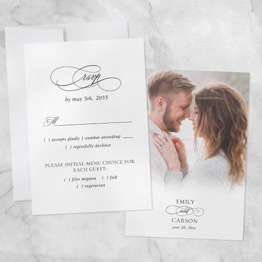 Elegantes Foto Hochzeit Moderne Mahlzeiten Name RSVP Karte