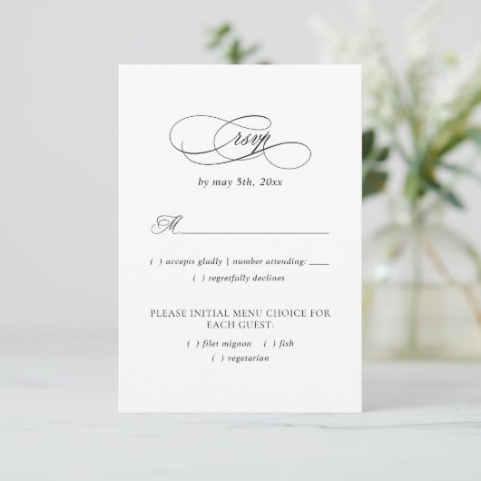 Elegantes Foto Hochzeit Moderne Mahlzeiten Name RSVP Karte (Stehend Vorderseite)