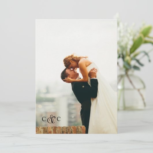 Elegantes Foto Hochzeit Save The Date (Stehend Vorderseite)