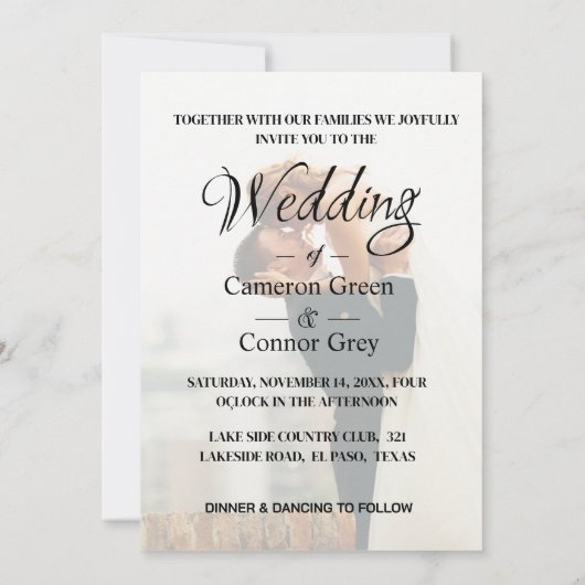 Elegantes Foto Hochzeit Save The Date (Rückseite)