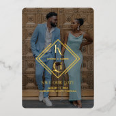 Elegantes Foto Hochzeit speichern das Datumslogo Folieneinladung (Vorderseite)