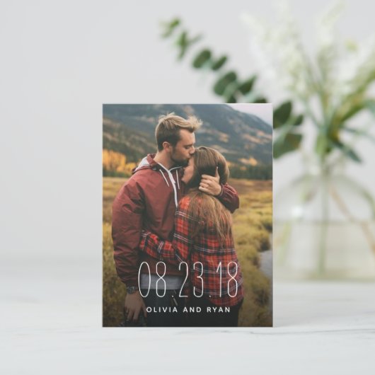 Elegantes Foto Hochzeit speichern Sie das Datum Ankündigungspostkarte (Stehend Vorderseite)
