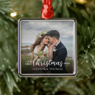 Elegantes Foto Hochzeit Unser erstes Weihnachtsfes Ornament Aus Metall