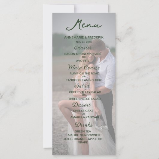 Elegantes Foto-Hochzeitmenü (Vorderseite)