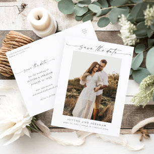 Elegantes Foto-Hochzeits-Save-the-Date-Manuskript Ankündigungspostkarte