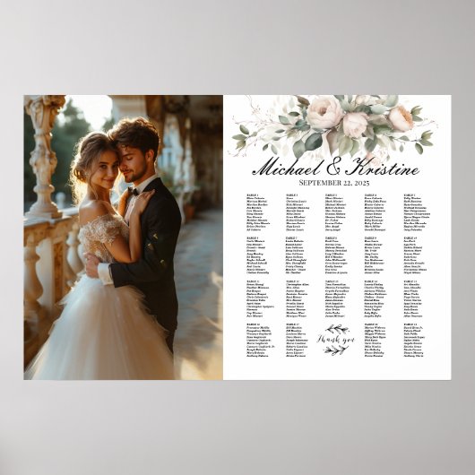 Elegantes Foto Hochzeitskarte, 19 Tische Poster (Vorne)