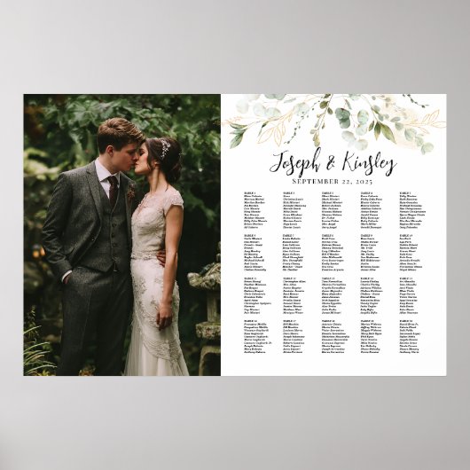 Elegantes Foto Hochzeitskarte, 20 Tische Poster (Vorne)