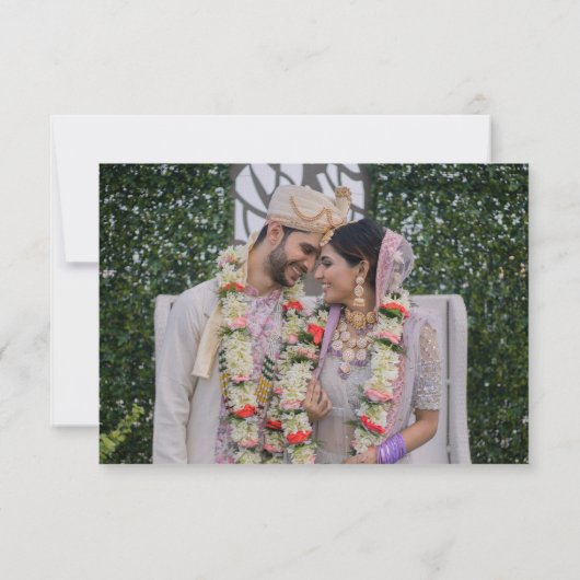 Elegantes Foto Hochzeitsstichtrafcode RSVP Karte (Rückseite)