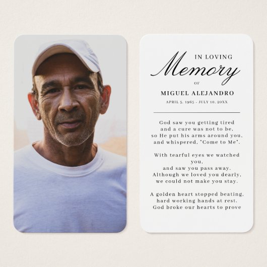 Elegantes Foto im Love Memory Beileid Gebet (Vorne & Hinten)