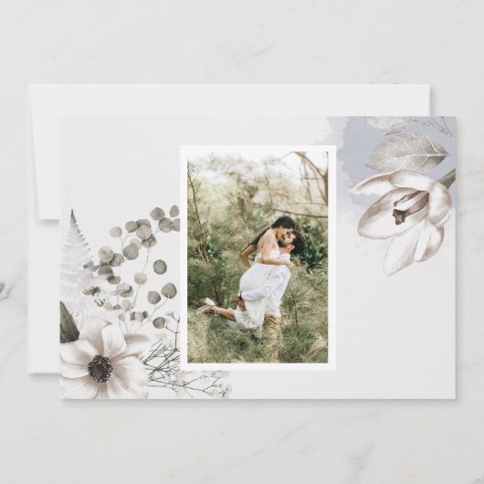 elegantes Foto in Silberröte Save the Date Einladung (Rückseite)